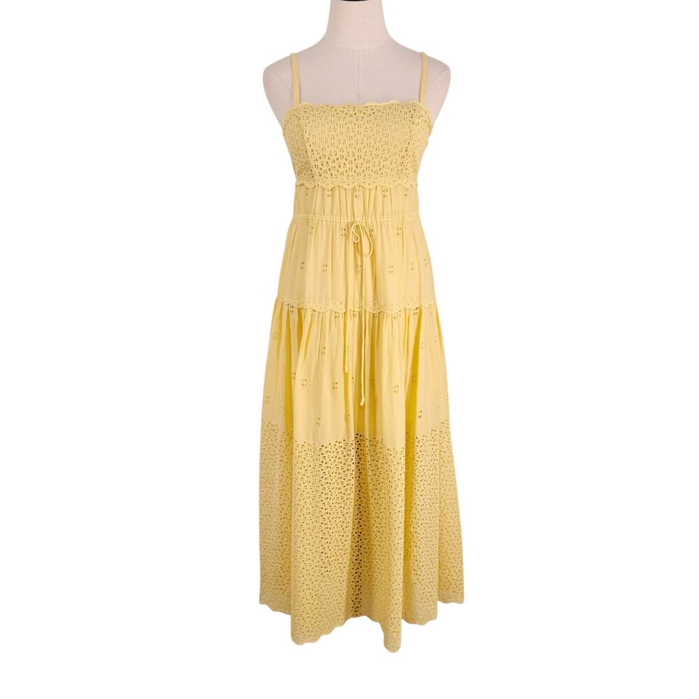 NWT Ulla Johnson Isadore Midi Dress Yellow Eyelet Preppy Beach Party Size 2 - Picture 3 of 16
